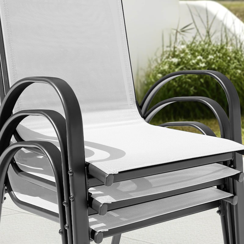Patio 4-Piece Textilene Dining Chairs with Armrests and Stackable Design