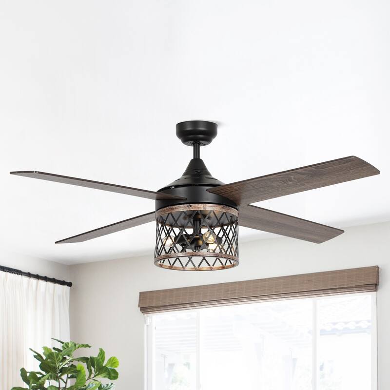 52 in. Indoor Black Downrod Mounting Ceiling Fan with Light Kit and Remote - Remote