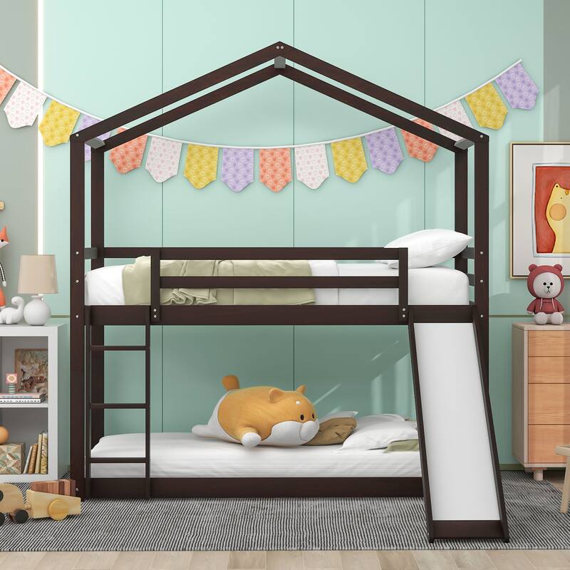 Twin over Twin Bunk Bed with Roof, Slide and Ladder Bed Bath & Beyond