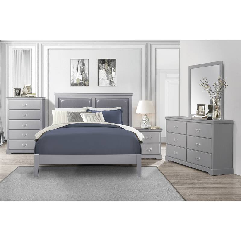 Classic Gray Upholstered Eastern King Size Panel Bed with Wooden Frame