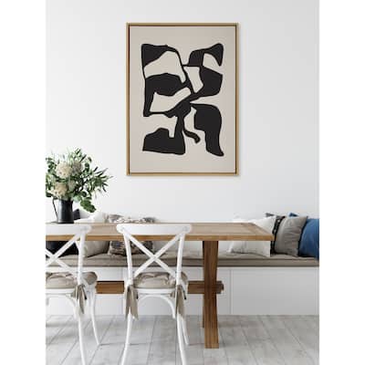 Kate and Laurel Sylvie Distorted Shapes of Black and Tan Framed Canvas by The Creative Bunch Studio