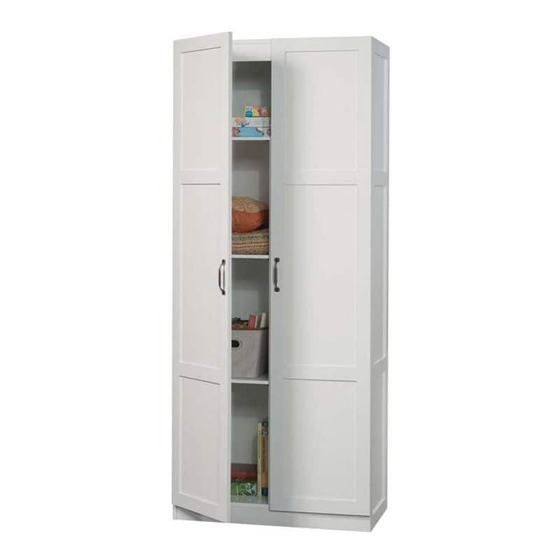 White Wardrobe Storage Cabinet with 4 Shelves and Panel Doors - 16"D x 30"W x 71"H