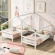 preview thumbnail 1 of 7, Cozy Triangular House Twin Bunk Bed with Built-in Table, Solid Wood Slats White