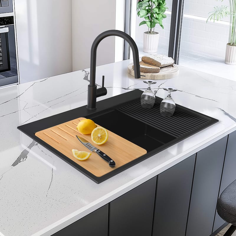 33" Top-Mount Workstation Single Bowl Quartz Kitchen Sink