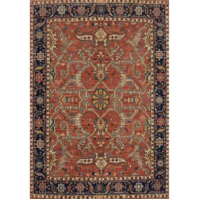 Hand Knotted Traditional Wool Orange Geometric Area Rug - 9' 7'' X 8' 4''