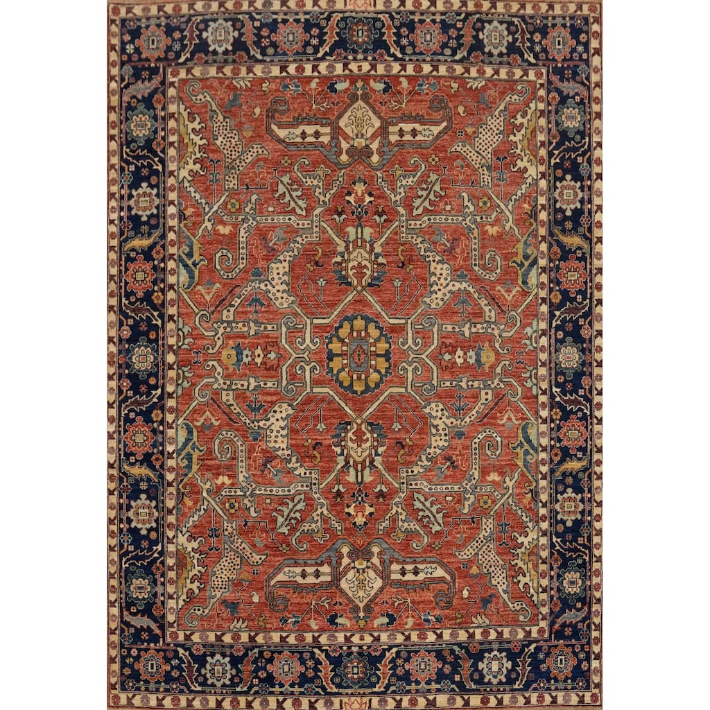 Hand Knotted Traditional Wool Orange Geometric Area Rug - 9' 7'' X 8' 4''