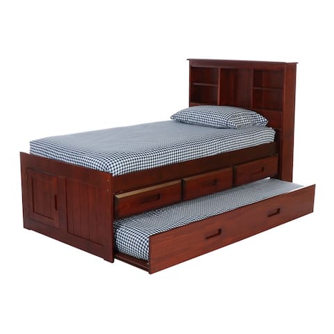 OS Home and Office Furniture Model Solid Pine Twin Captains Bookcase Bed with Twin Trundle and 3 drawers
