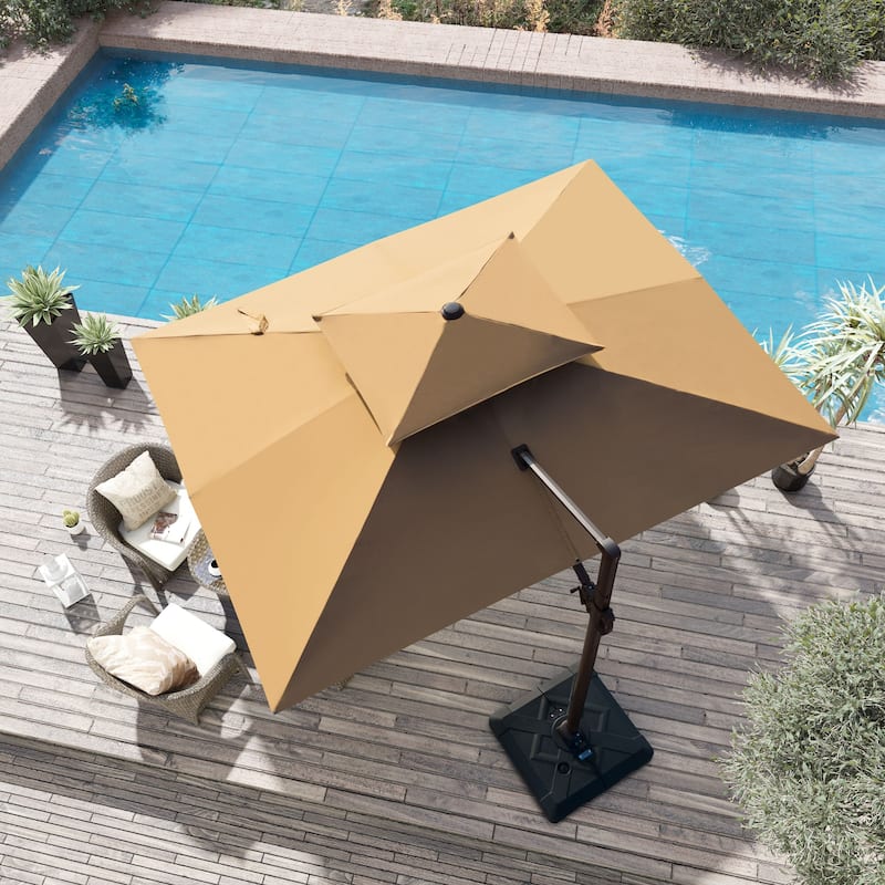 11 x 9 ft Outdoor Rectangular Patio Offset Cantilever Umbrella with 360-degree Rotation and 6 Shade Angles