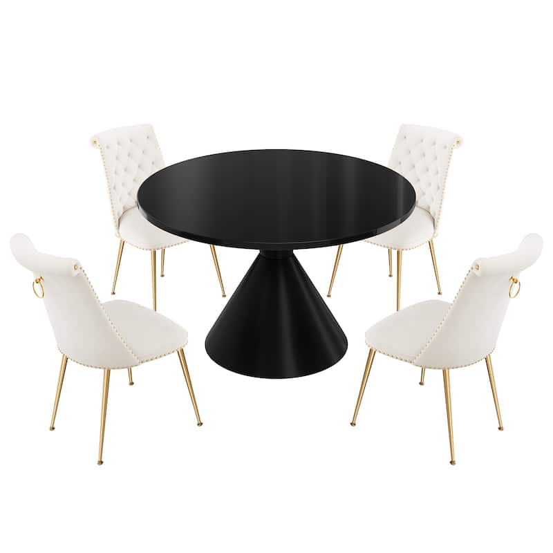 Clihome 5-Piece Black Large Table With Velvet Chair Dining Set