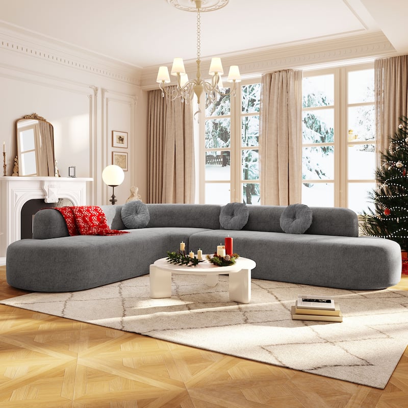 Christopher Knight Home - Mirod 122'' Extra Large Sectional Sofa with Elegant Curved Design and Plush Round Cushions - Grey