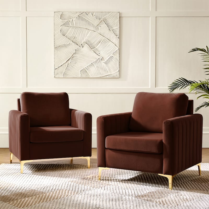 Ganymedes Modern Velvet Accent Arm Chair with Golden Legs and Removable Cushion by HULALA HOME