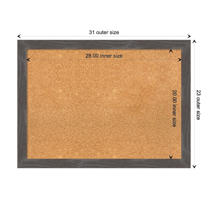 Woodridge Rustic Grey Wood Framed Natural Corkboard Bulletin Board - Board Size 28x20