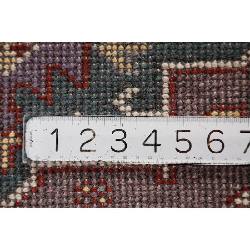 Hand Knotted Oriental 100% Wool Carpet Transitional Geometric Purples Khotan Runner Rug - 9' 10'' X 2' 7''