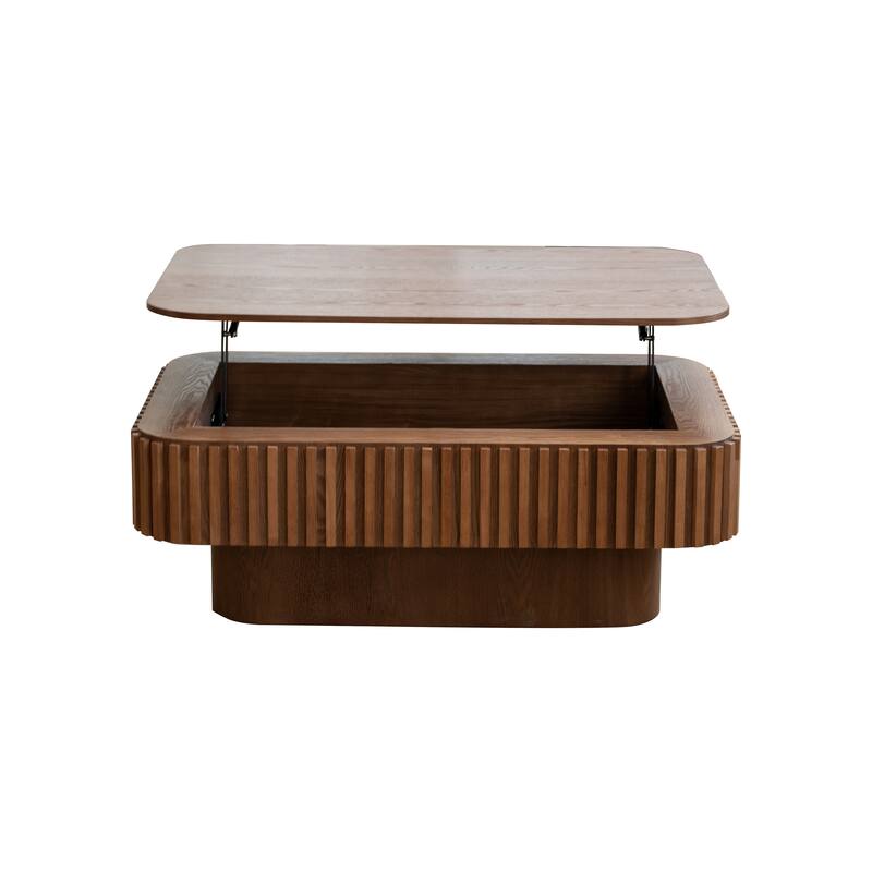 38.6" Fluted Lift-top Coffee Table, Coffee Table Accent Tea Table with Storage and Adjustable Height for Living Room