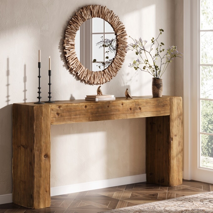 Solid Wood Console Table, 63-inch Farmhouse Entryway Table