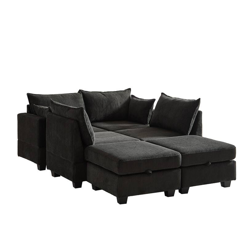 113.5" Corduroy U-Shaped Sectional Sofa with Ottoman