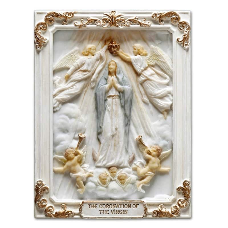 4.1 inches Length Polyresin Glorious Mysteries the Coronation of the Virgin White and Gold Finish Figurine