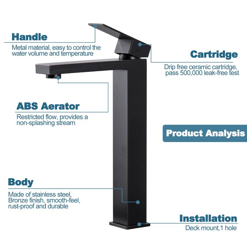 WOWOW Single Handle Single Hole High Arc Bathroom Vessel Faucet