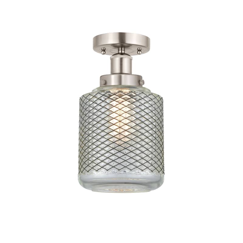 Innovations Lighting Stanton - 1 Light 6" Semi-Flush Mount - Brushed Satin Nickel/Clear Crackle