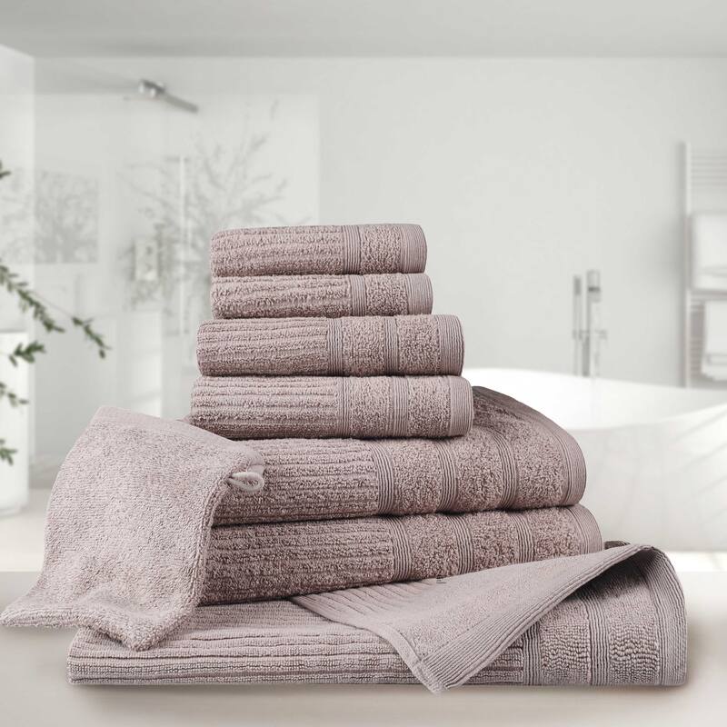 Egyptian Cotton 8 Piece Bath, Hand, and Face Towel Set with Bath Mitt by Superior - Grey