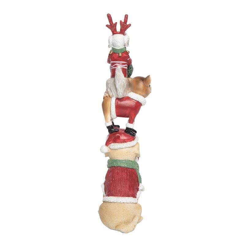 Transpac Resin 10.16 in. Multicolor Christmas Standing Puppies Stack
