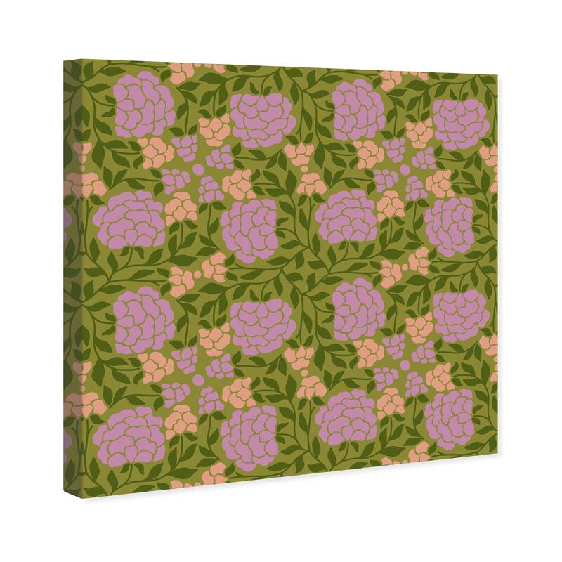 Wynwood Studio Canvas Floral and Botanical Malvas Pattern Purple and Army Green Modern & Contemporary Wall Art Canvas Print