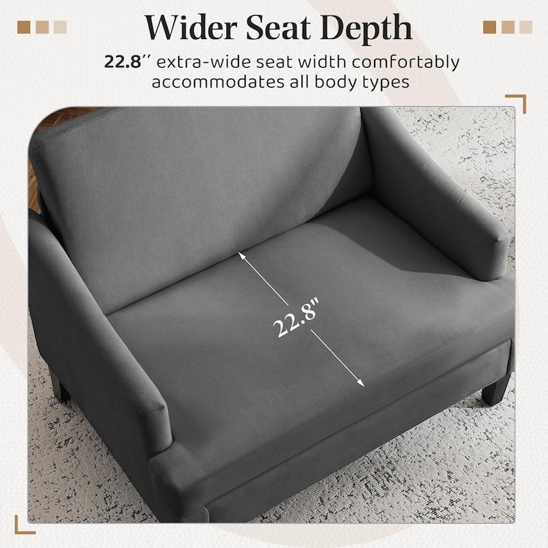 Bezseller Modern Oversized Accent Chair, 33.5'' Wide Seat Upholstered Armchair with Wood Legs and 2 Pillows