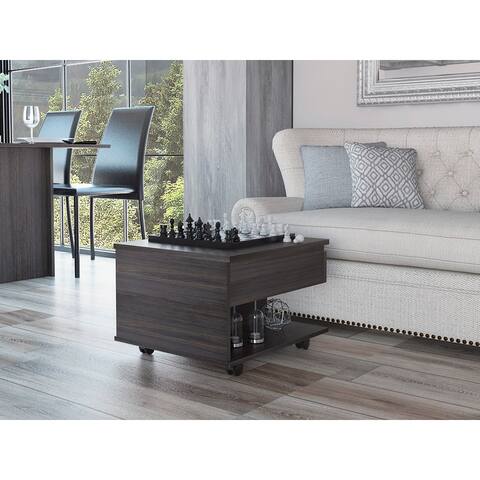 TUHOME Luanda 15-inch Tall Lift Top Coffee Table with Casters and Shelf