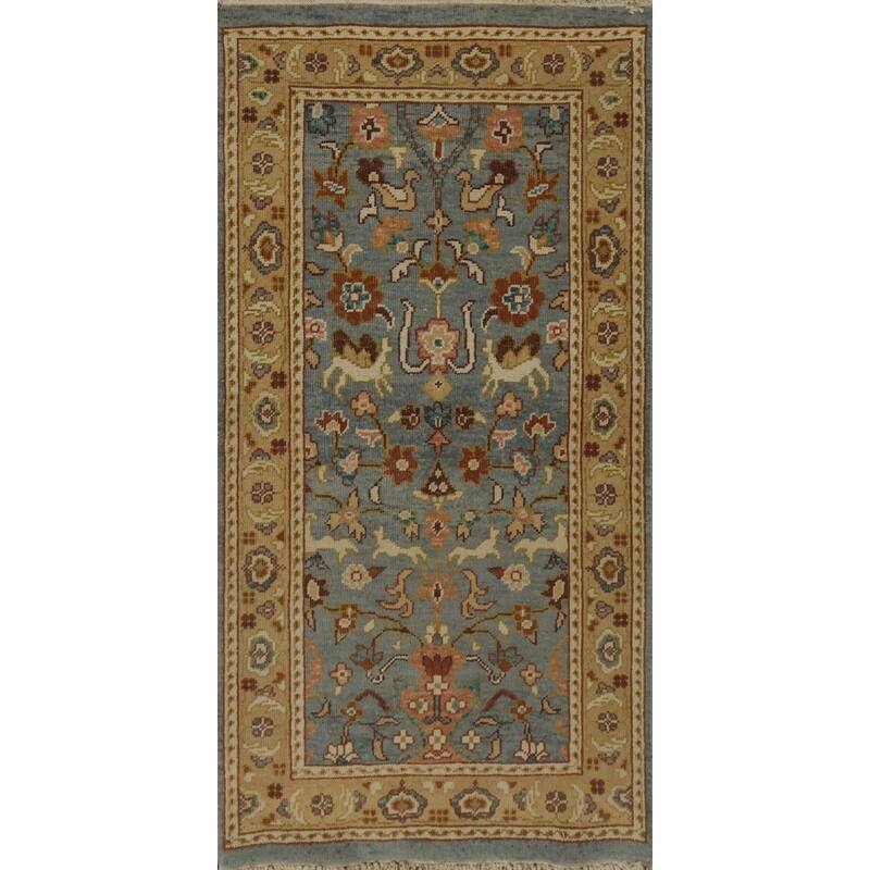 Hand Knotted Oriental 100% Wool Carpet Traditional Floral Navy Blue & Blues Ziegler Area Rug - 3' 10'' X 2' 0''