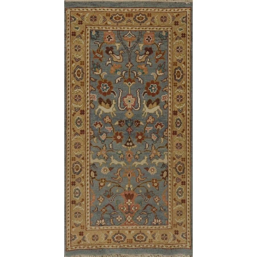 Hand Knotted Oriental 100% Wool Carpet Traditional Floral Navy Blue & Blues Ziegler Area Rug - 3' 10'' X 2' 0''