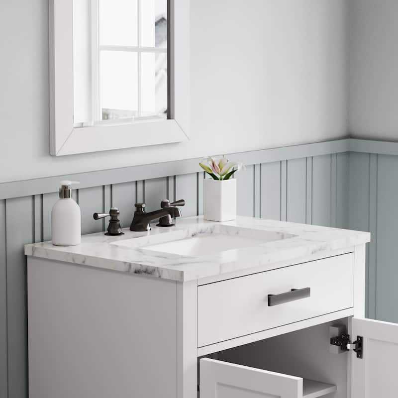 Hartford Marble Countertop Bath Vanity in White with Mirror