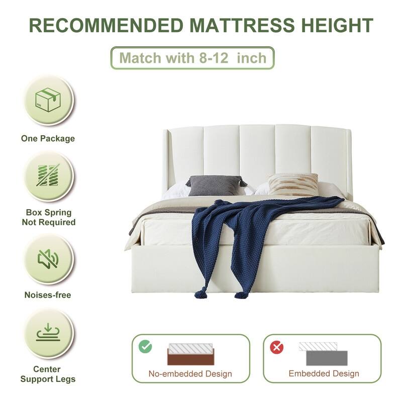 Linen Wingback Hydraulic Lift Up Storage Upholstered Platform Bed