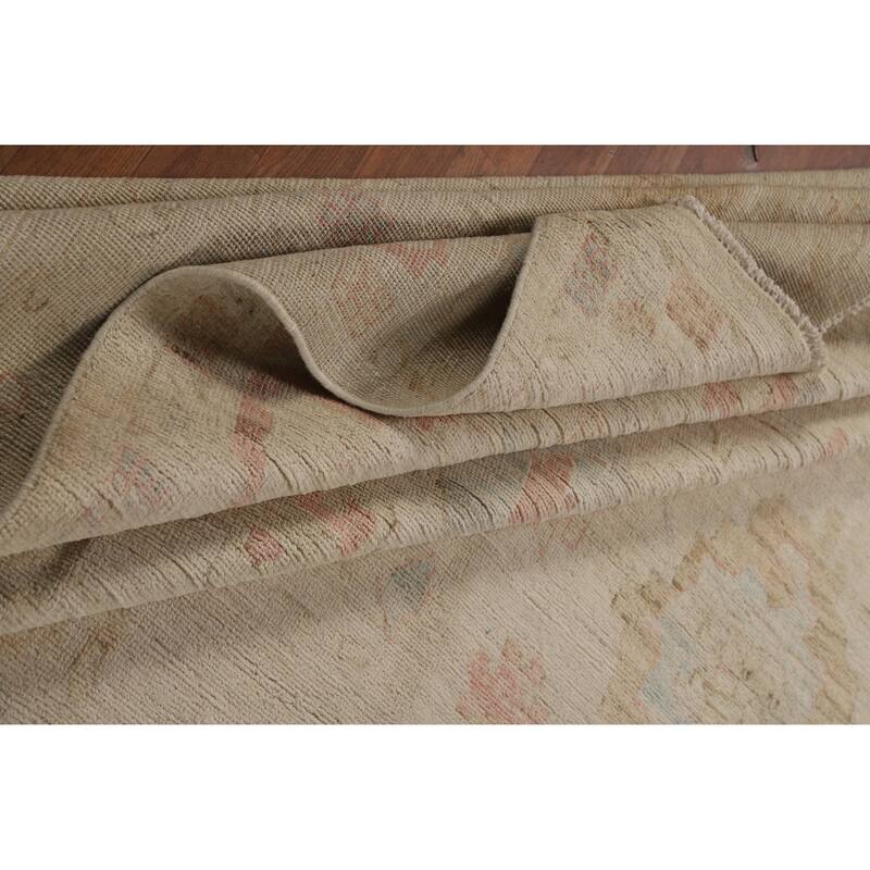 Hand Knotted Oriental 100% Wool Carpet Transitional All-Over Beige & Ivories Oushak Area Rug - 11' 10'' X 8' 11''