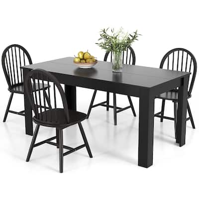 Gymax 5 PCS Dining Set Rectangular Wooden Dining Table 4 Windsor