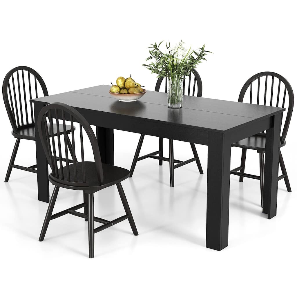 Gymax 5 PCS Dining Set Rectangular Wooden Dining Table 4 Windsor