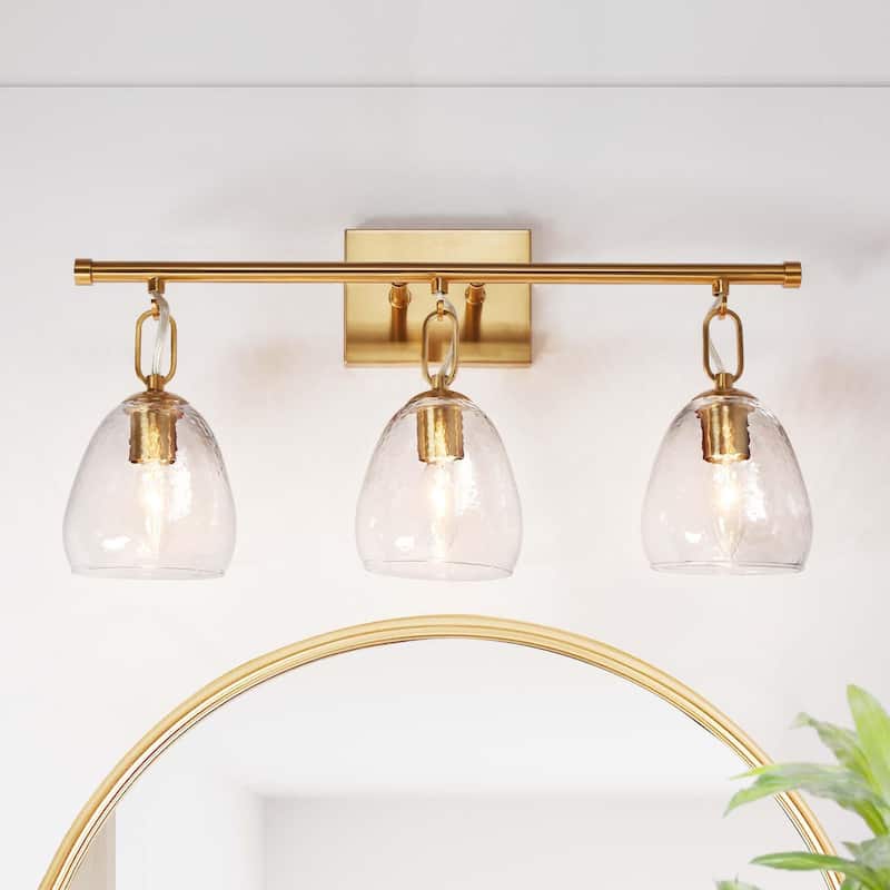 Blobfish Modern Gold 3-Light Bathroom Vanity Lights Glass Wall Sconces - L 21.6" x W 6.5" x H 11"