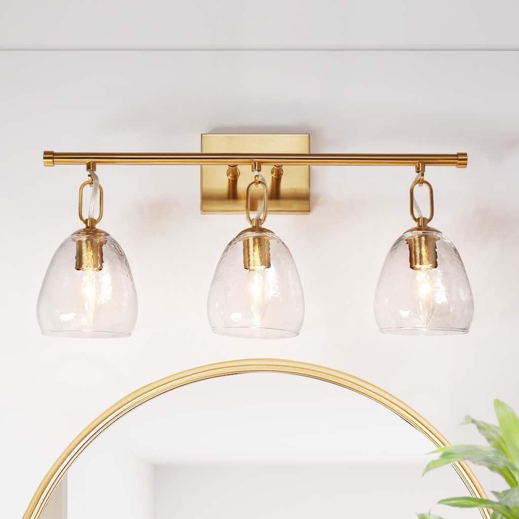Blobfish Modern Gold 3-Light Bathroom Vanity Lights Glass Wall Sconces - L 21.6" x W 6.5" x H 11"