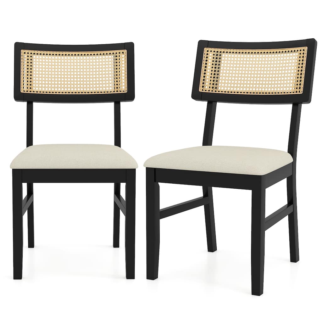 Costway Rattan Dining Chairs Set of 2/4 with Padded Seat, Rubber Wood