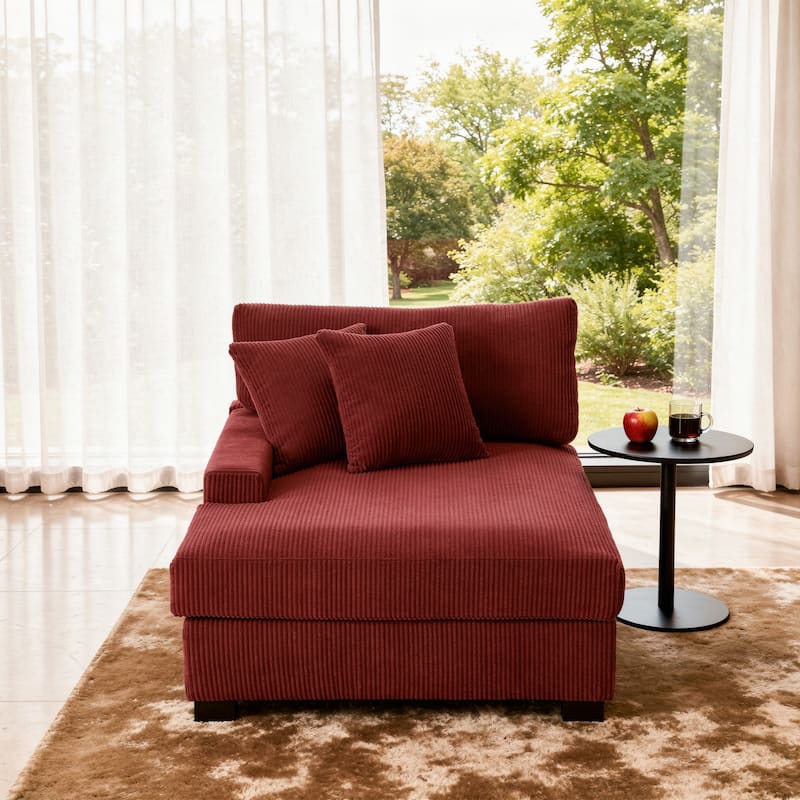 Modern Corduroy Indoor Chaise Lounge Couch with Pillows