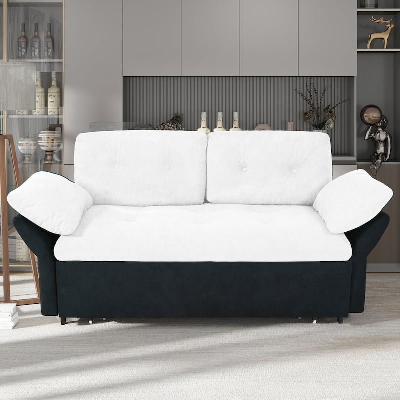 GDFStudio - Convertible Pull Out Sofa Bed Queen Size, 3-in-1 Convertible Sleeper Couch with Thickened Cushions and Side Storage