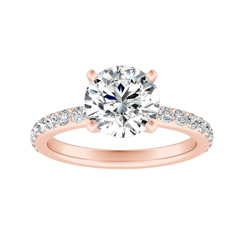 Auriya 14k Gold 3ctw Round Moissanite and Diamond Engagement Ring 1/3ct TDW - Rose - 6