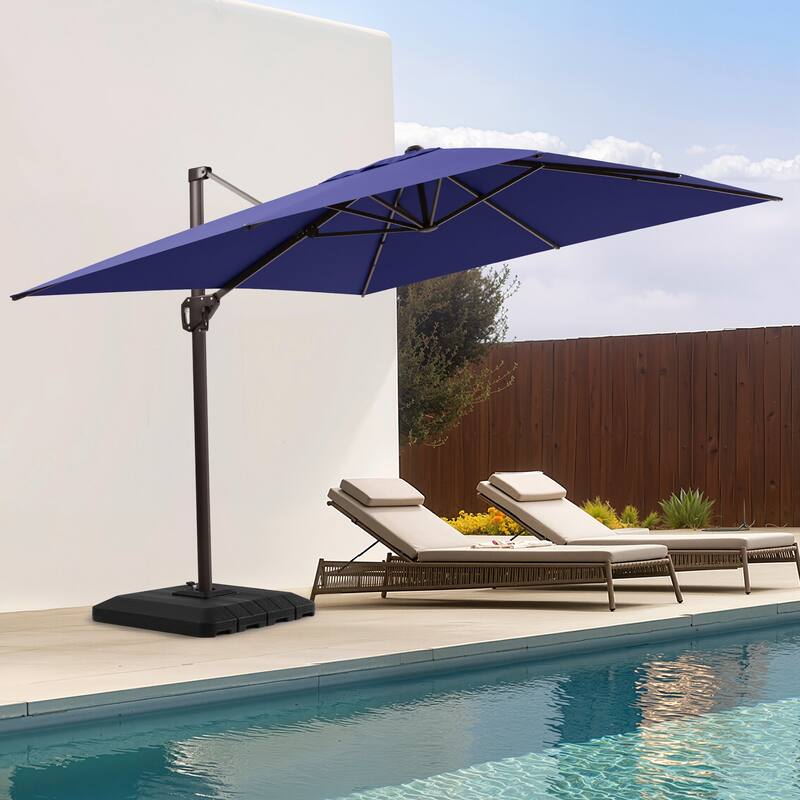 Outdoor 11 x 9 FT Patio 360 Degree Rotation Cantilever Umbrella with 4-Piece Umbrella Base