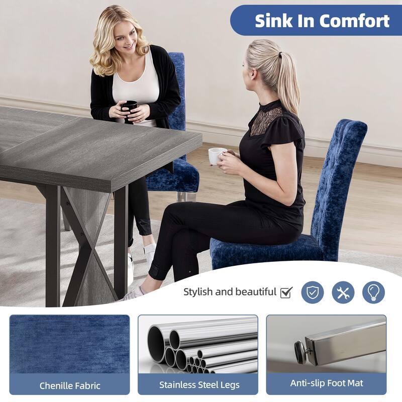 Modern Velvet Upholstery Dining Chairs Set of 2 - Stainless Steel Legs & S-Shaped Springs