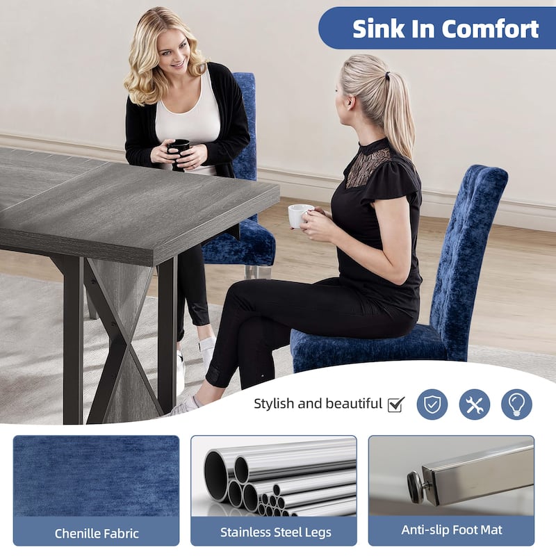 Set of 2 Modern Dining Chairs with Plush Velvet Upholstery, Sturdy Stainless Steel Legs & S-Shaped Springs - Ergonomic Support
