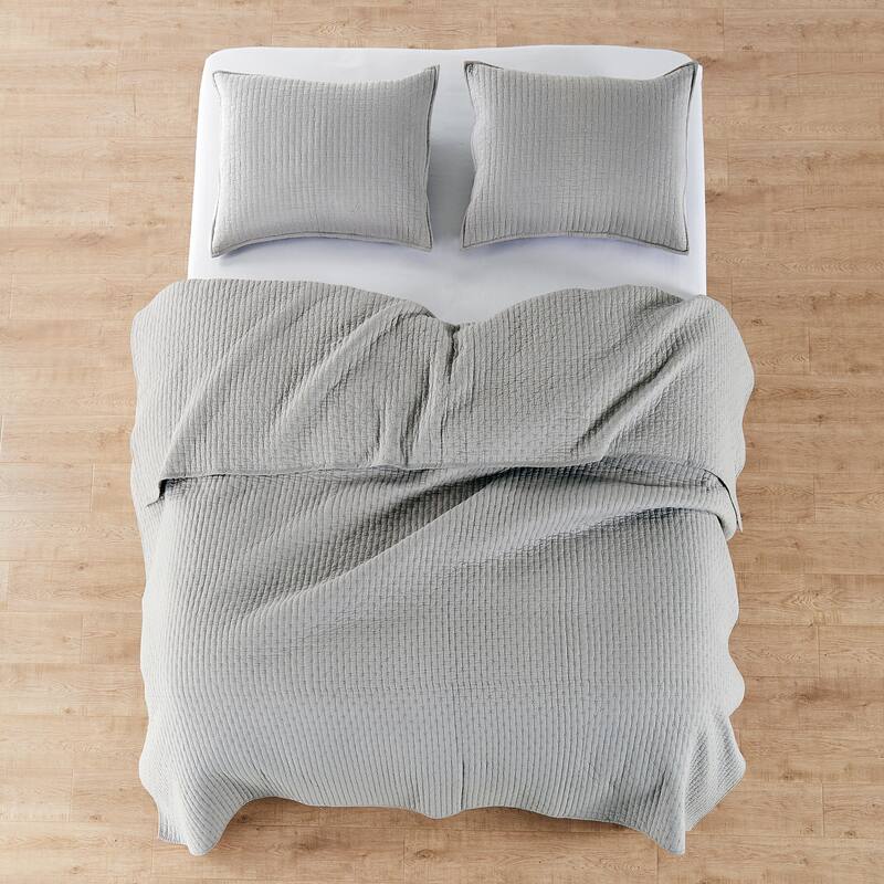 Cross Stitch Lt Grey Full/Queen Quilt Set - Levtex Home