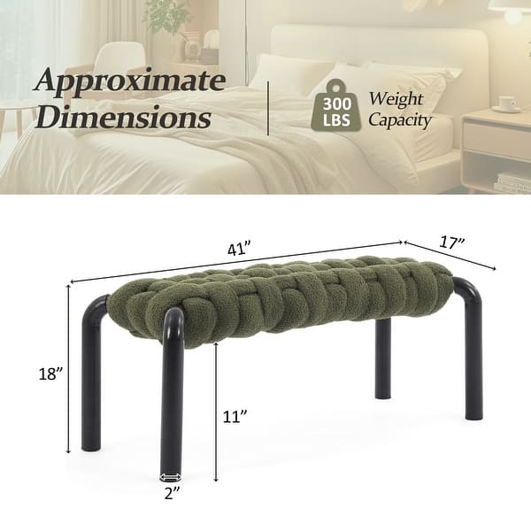 dimension image slide 1 of 5, Christopher Knight Home - Teddy Braided Upholstered Bench with Black Metal Legs End-of-Bed Seating