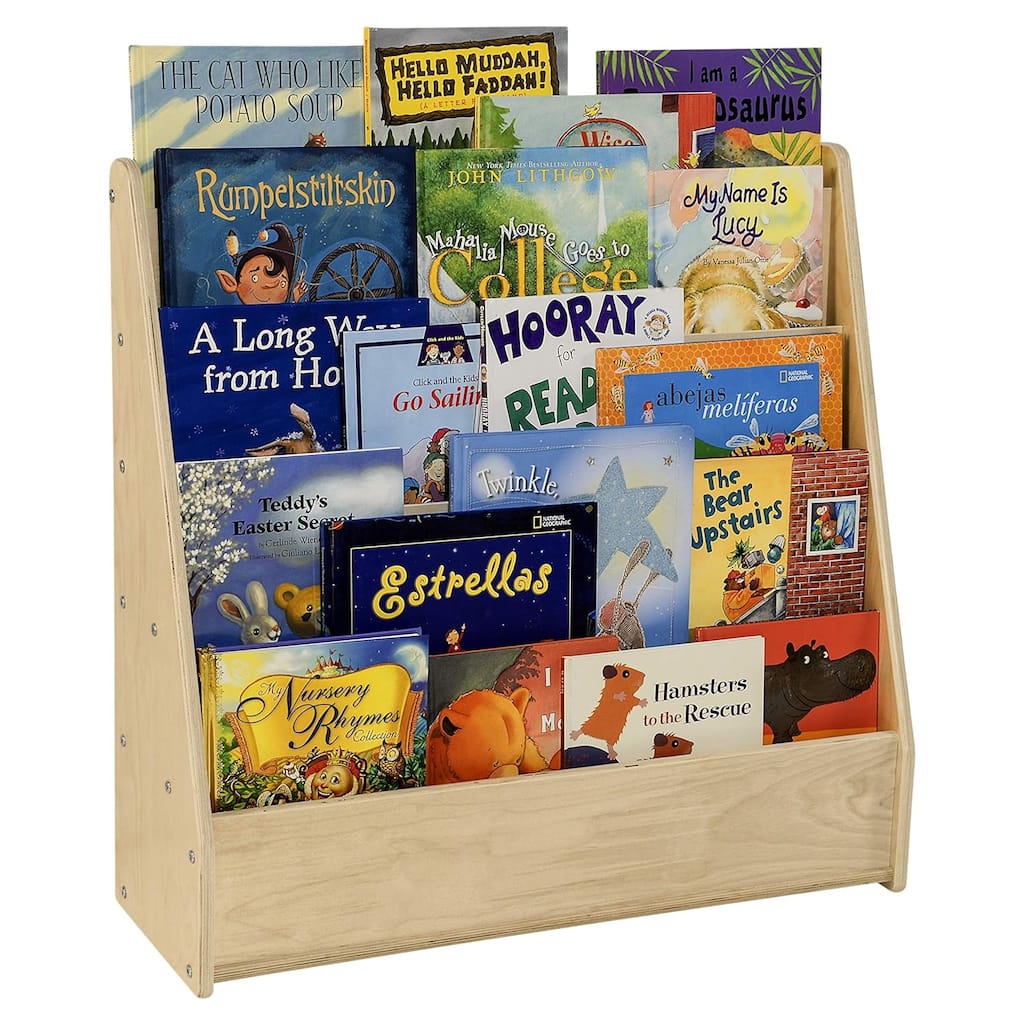 Contender Fully Assembled Kids Single-Sided Bookcase, 5 Shelves Front Facing Kids Bookshelf, Wood Book Display Rack