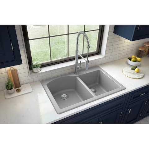 Top Mount 33-inch Large/Small Bowl Quartz Kitchen Sink - 33" x 22" x 9"