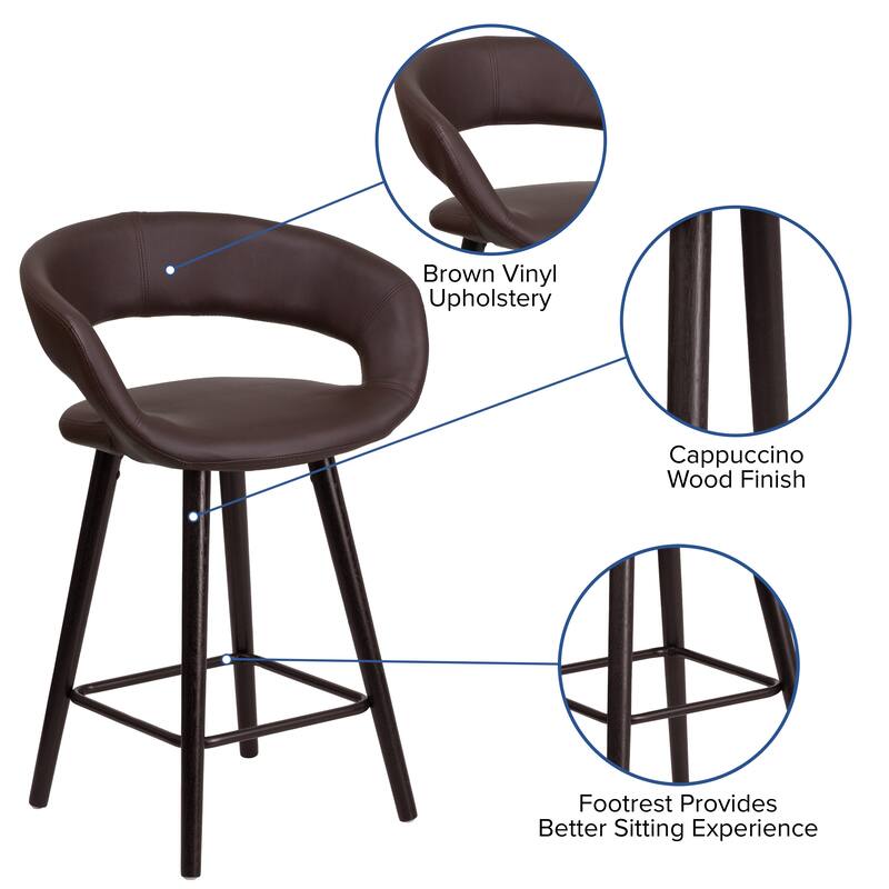 Contemporary Rounded Back Counter Height Stool with Wood Frame - 22"W x 19"D x 33.25"H