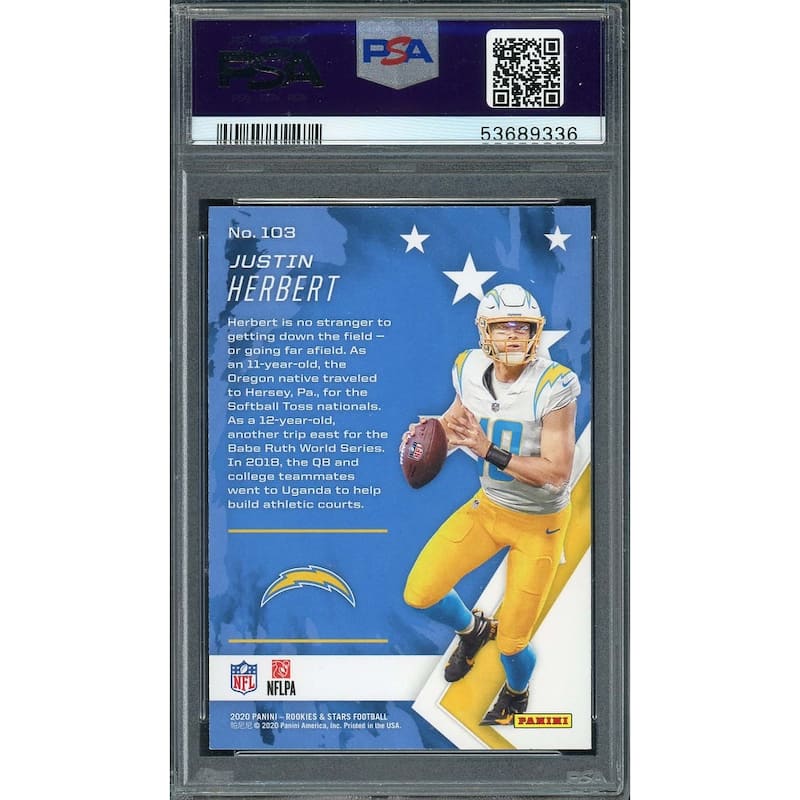 Justin Herbert 2020 Panini Rookies and Stars Green Rookie Card #103 Graded PSA 9 - 8'6" x 11'6"